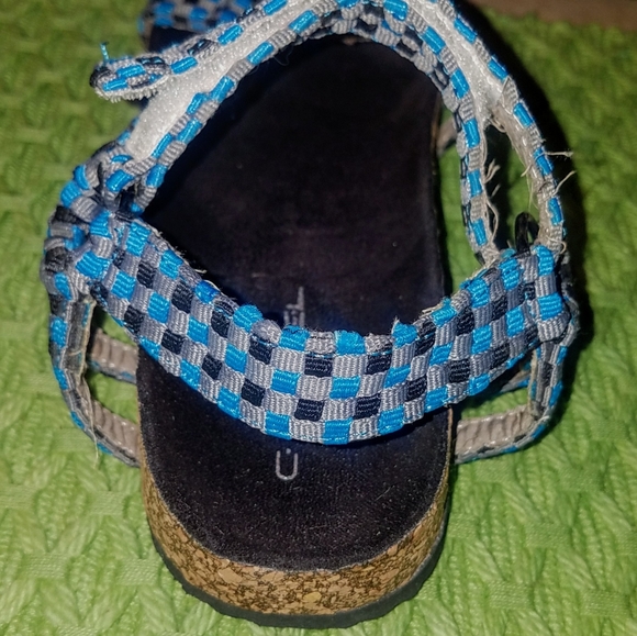 C Label Iria-3 Checker Velcro Footbed Sandals 10 Bright Blue Gray - Picture 6 of 12